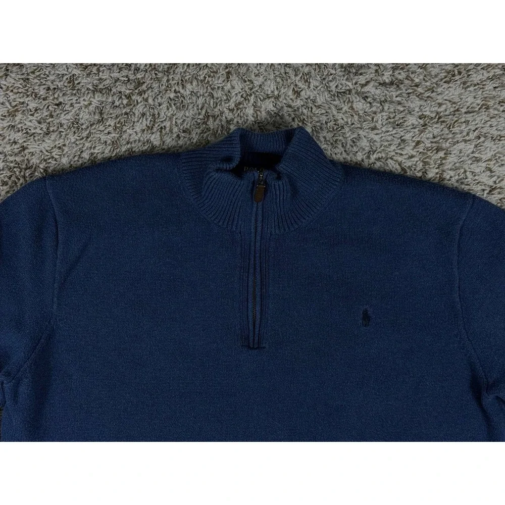 Polo Ralph Lauren Men's XXL Navy Blue 1/4 Zip Cotton Knit Sweater Pony Logo